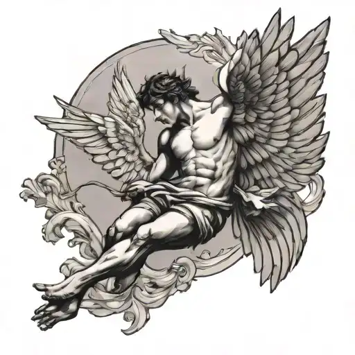 Icarus falling with adam hands tattoo design idea