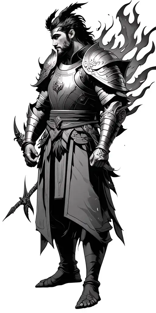 Sagittarius wearing Japanese Flaming Armor Men tattoo design idea