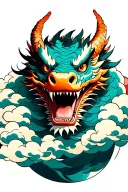 traditional Japanese dragon head emerging through clouds tattoo design idea