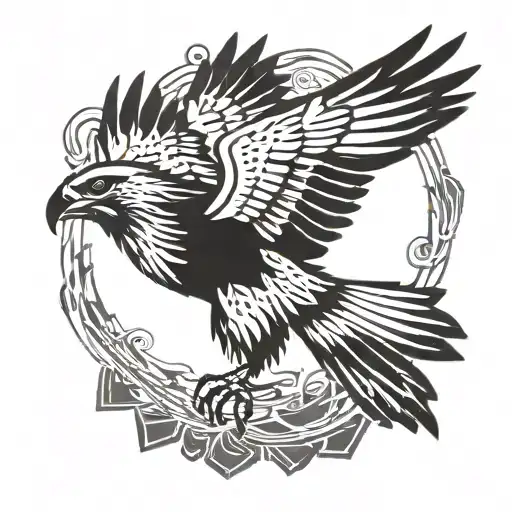 black silhouette of a hawk in flight,abstract,simple outline  tattoo design idea
