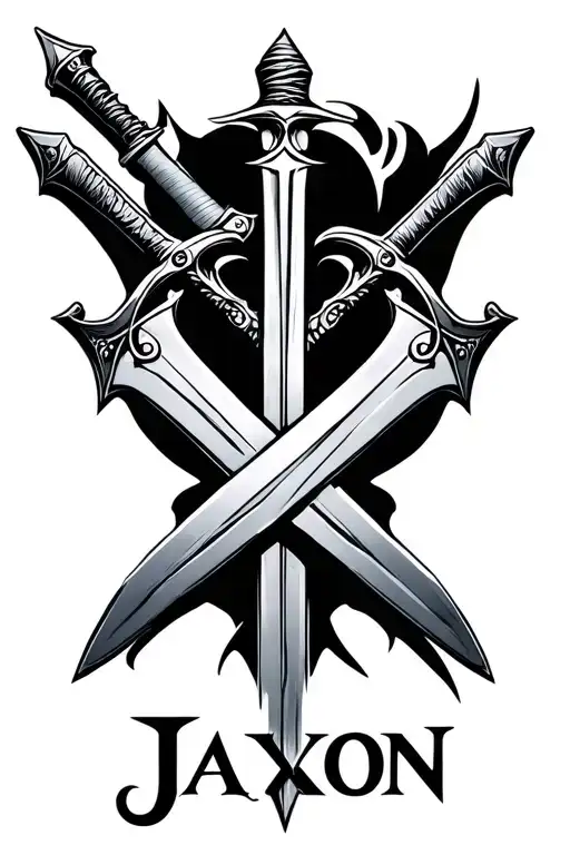 Jaxon name over zoros 3 swords crossed tattoo design idea