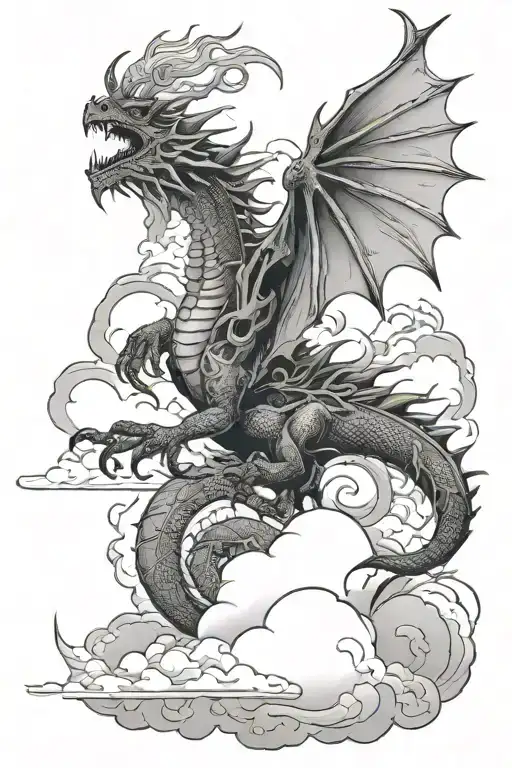 dragon clouds awakening rising sun tattoo design idea
