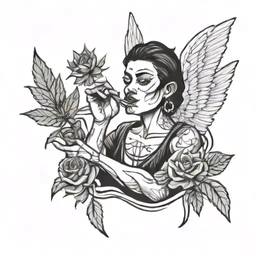 gangster angel smokes weed tattoo design idea