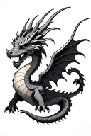 dragon with wings facing a crescent moon, simple tattoo design idea