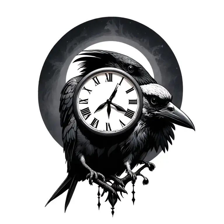 raven with a clock tattoo design idea