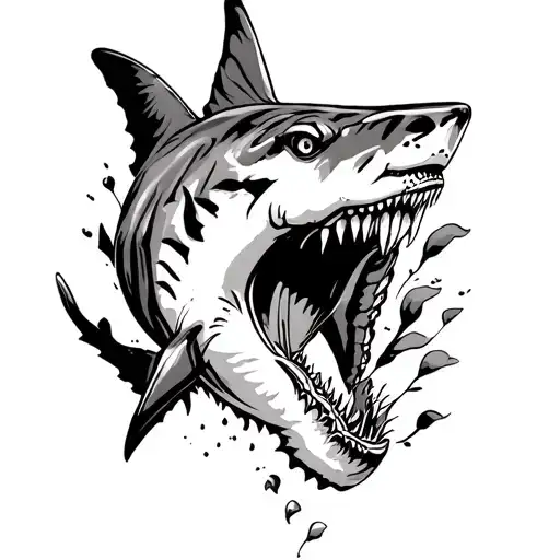 tiger shark fine line tattoo design idea