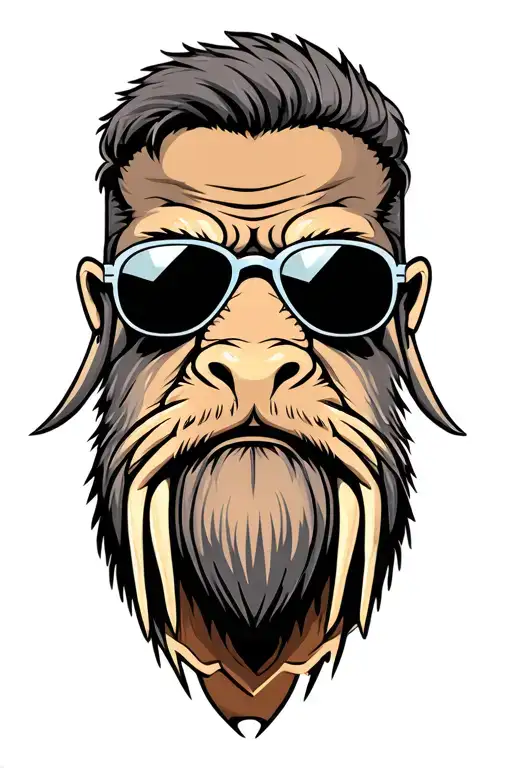 male walrus wearing riding leathers and sunglasses with a grey goatee tattoo design idea