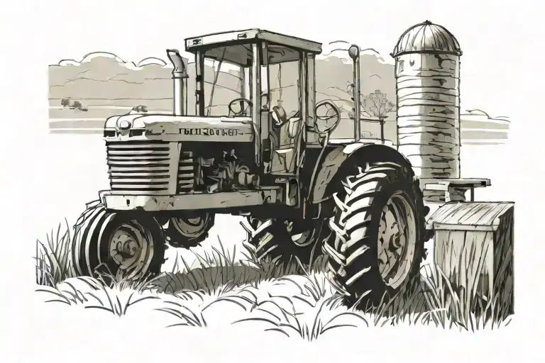 oliver tractor with a barn and feild tattoo design idea