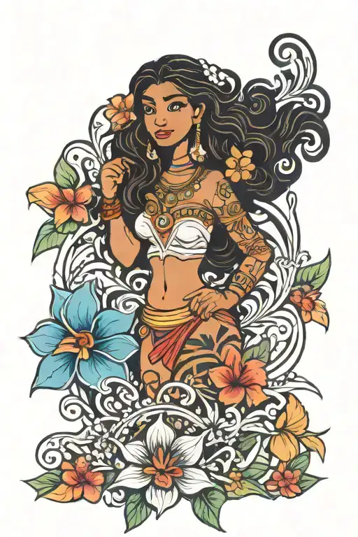 moana flower beach symmetrical tattoo design idea