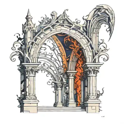 Gothic arches, Zeus, angels  tattoo design idea