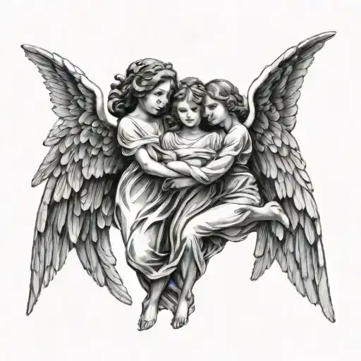 three angels holding hands  tattoo design idea