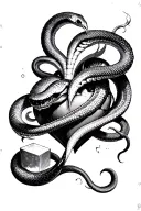 snake passing throug an invisible cube and becoming skeletal and following the infiniti shape go through a heart revive tattoo design idea