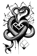 snake passing throug an invisible cube and becoming skeletal and following the infiniti shape go through a heart revive tattoo design idea