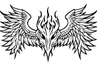 Flames, patterns, hieroglyphs, mysticism, demon wings on the sleeve tattoo design idea