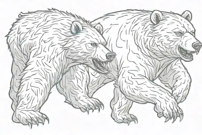 angry bear protecting three children profile tattoo design idea