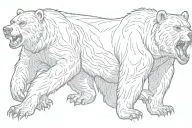 angry bear protecting three children profile tattoo design idea