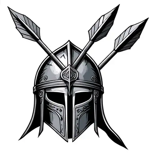 Gladiator helmet with three arrows tattoo design idea