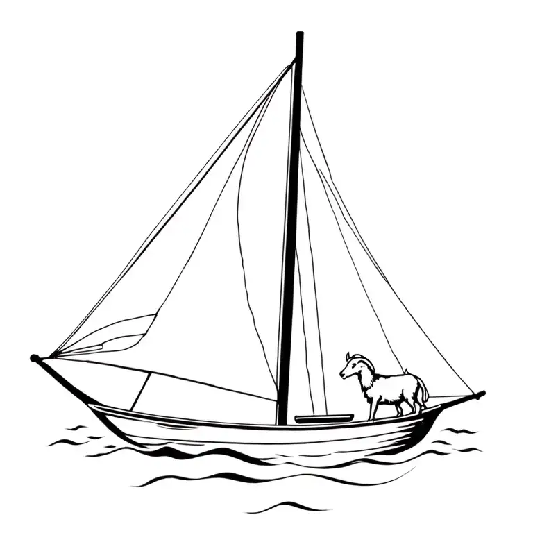 a male goat in a sail boat sailing ship navigating tattoo design idea