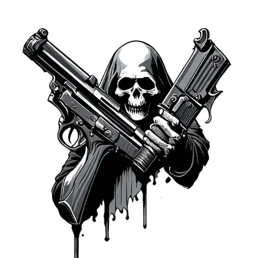 grim reaper with gun tattoo design idea