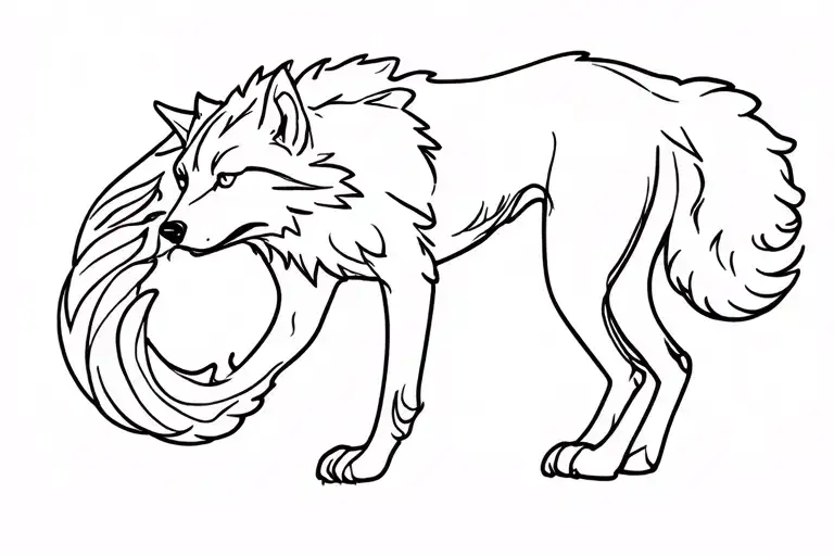 african wolf wrapping around arm biting its tail tattoo design idea