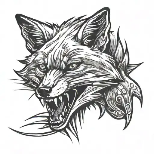Angry Fox with open mouth in right side tattoo design idea