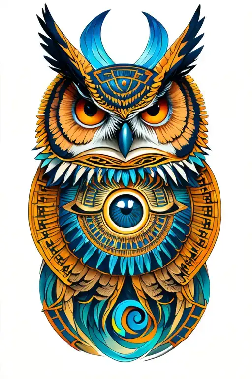 eye of Horus with ank and owl tattoo design idea