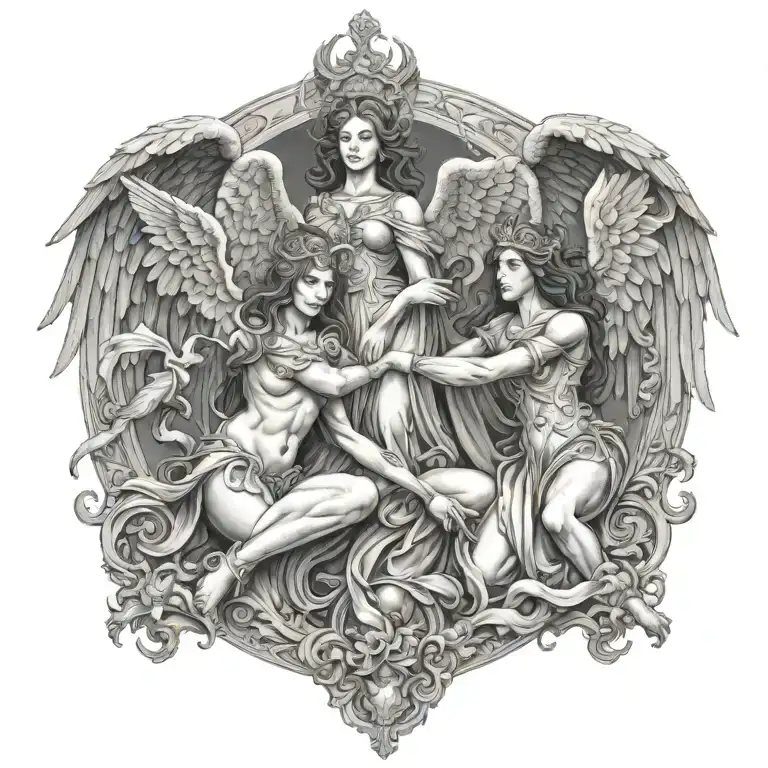 war in heaven female angels versus female demons tattoo design idea