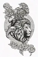 Hercules with lion helmet and Versace logo with Midas pattern tattoo design idea