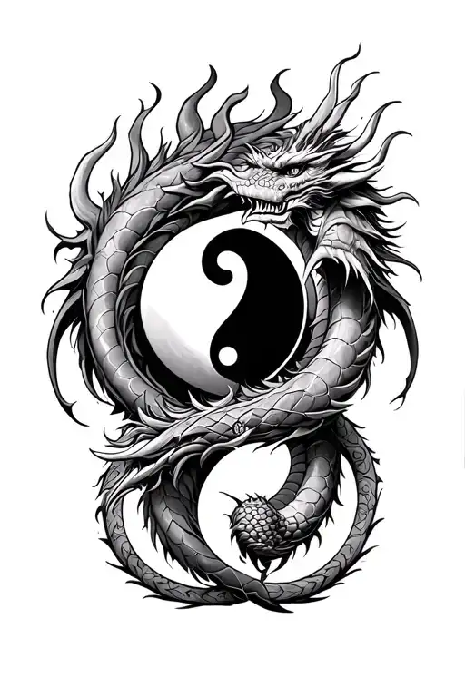 Taoist yin yang encircled by an ouroboros style Norse dragon tattoo design idea