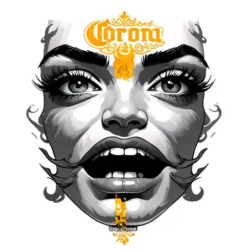 corona beer with eyes and mouth tattoo design idea
