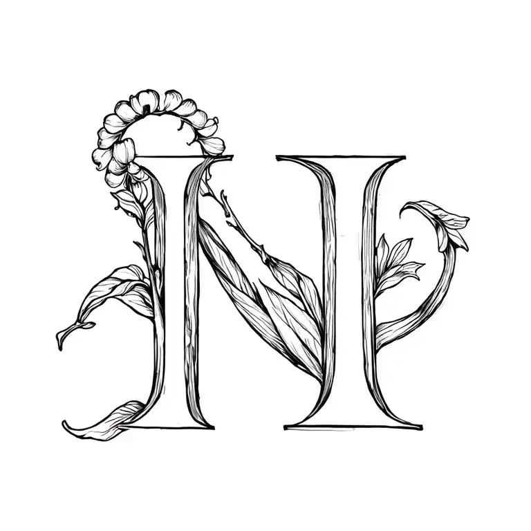 sagittarius zodiak sign with convallaria and letter n tattoo design idea