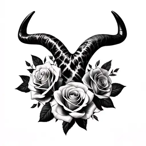 black and white tie dye demo but no horns  with  roses intertwined tattoo design idea