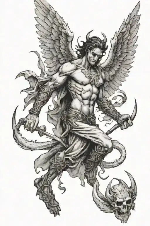 angel killing demon tattoo design idea