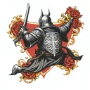 crusader knight praying tattoo design idea
