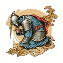 crusader knight praying tattoo design idea