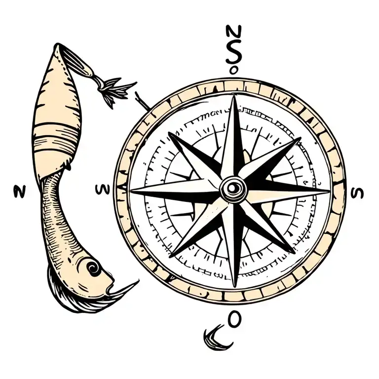 compass. camping. hiking. fishing. tattoo design idea