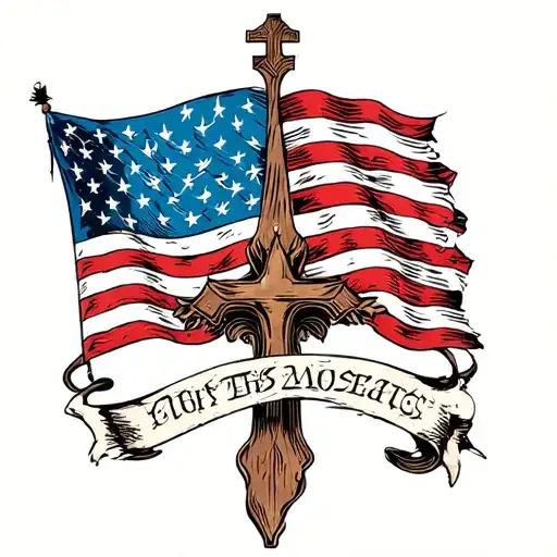American flag and cross intertwined tattoo design idea