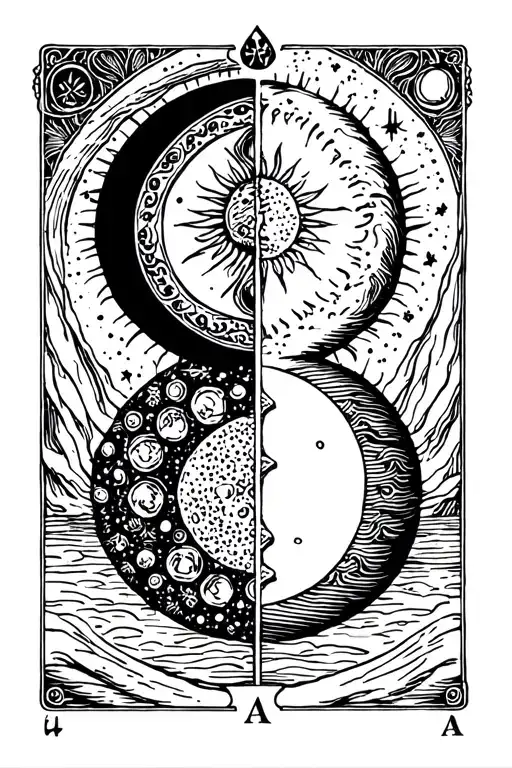 half and half moon tarot card and sun tarot card  tattoo design idea