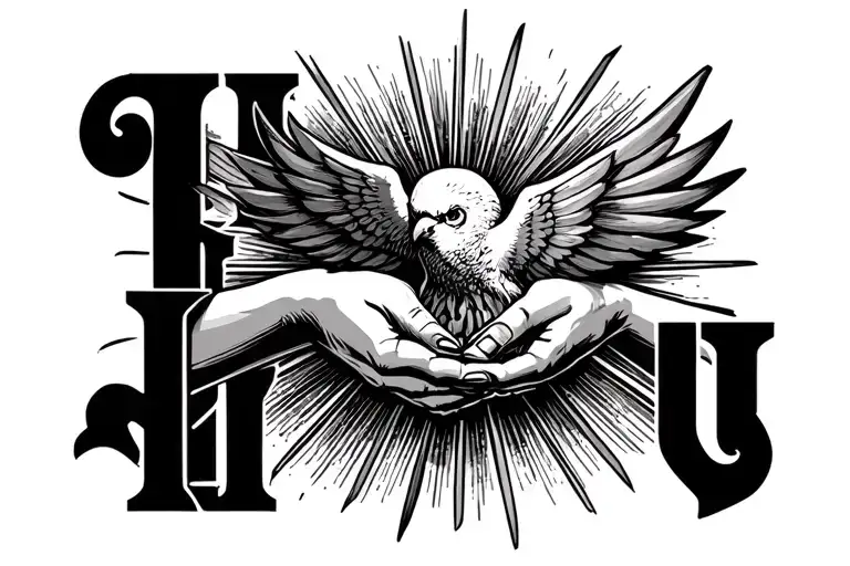 "Harley " "Harley " dove sun rays gifting hands surrounded tattoo design idea
