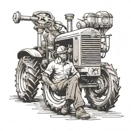 tractor mechanic working on a vintage tattoo design idea