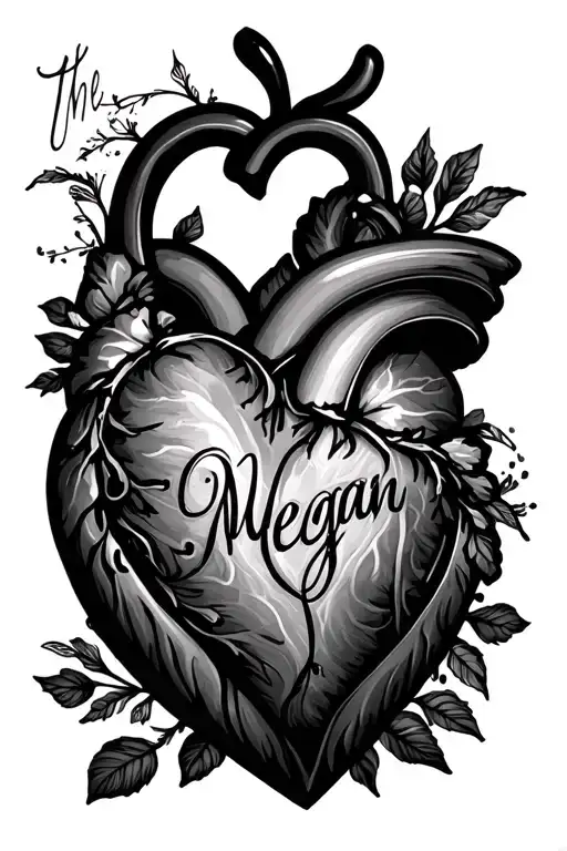 "Megan" heart outline tattoo design idea
