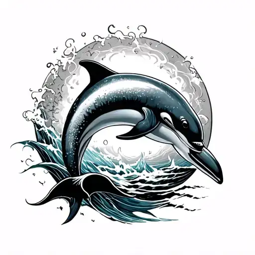 grunge style tattoo featuring dolphin leaping tattoo design idea