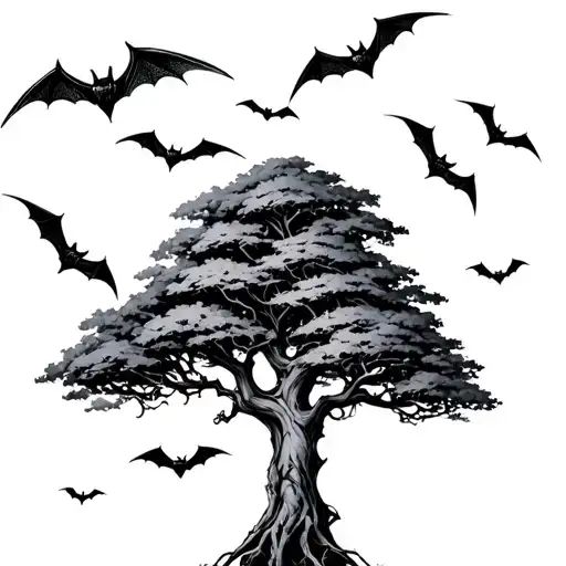 Poison Tree With Bats tattoo design idea