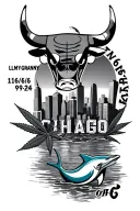 "LLMYGRANNY 1/16/65, 9/9/24 " 1. basketball Chicago bulls on one side ,Chicago cubs other weed ,City Skyline in Chicago , dolphins in water under city tattoo design idea