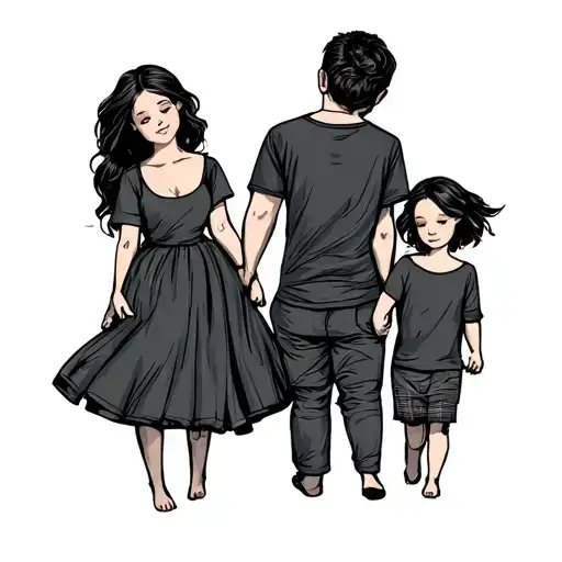 tatto father, mother and two small daughters small wrist few details, example triangle tattoo design idea