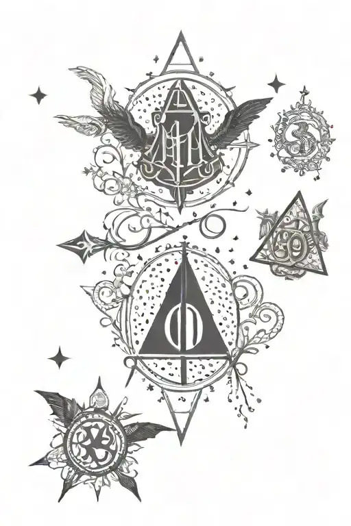harry potter small symbols integrated tattoo design idea