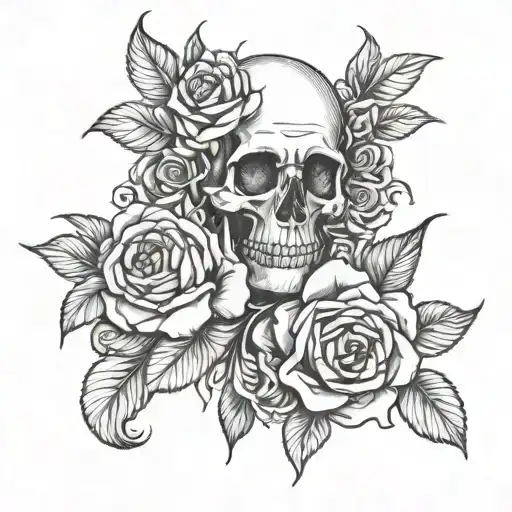 cornicello surrounded by roses tattoo design idea