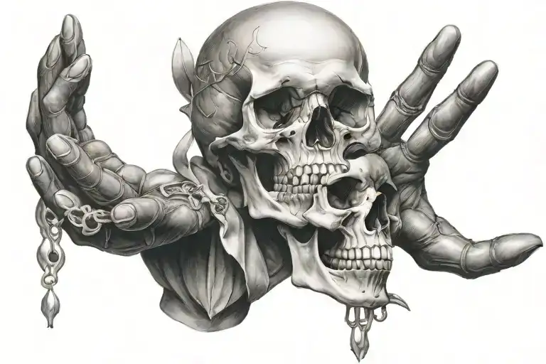 sleeve tattoo that starts with a skull hand an represents peace tattoo design idea