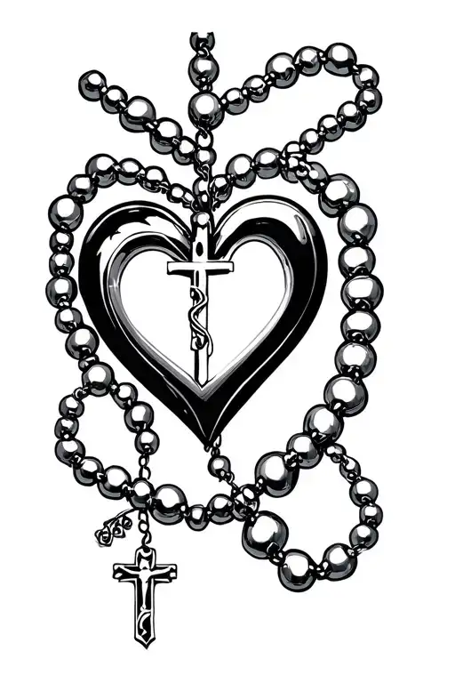 chrome heart rosary wrapping around bicep down to forearm tattoo design idea