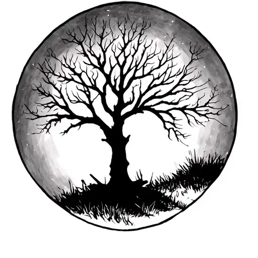 tree silhouette winter no leafs growing simple tattoo design idea